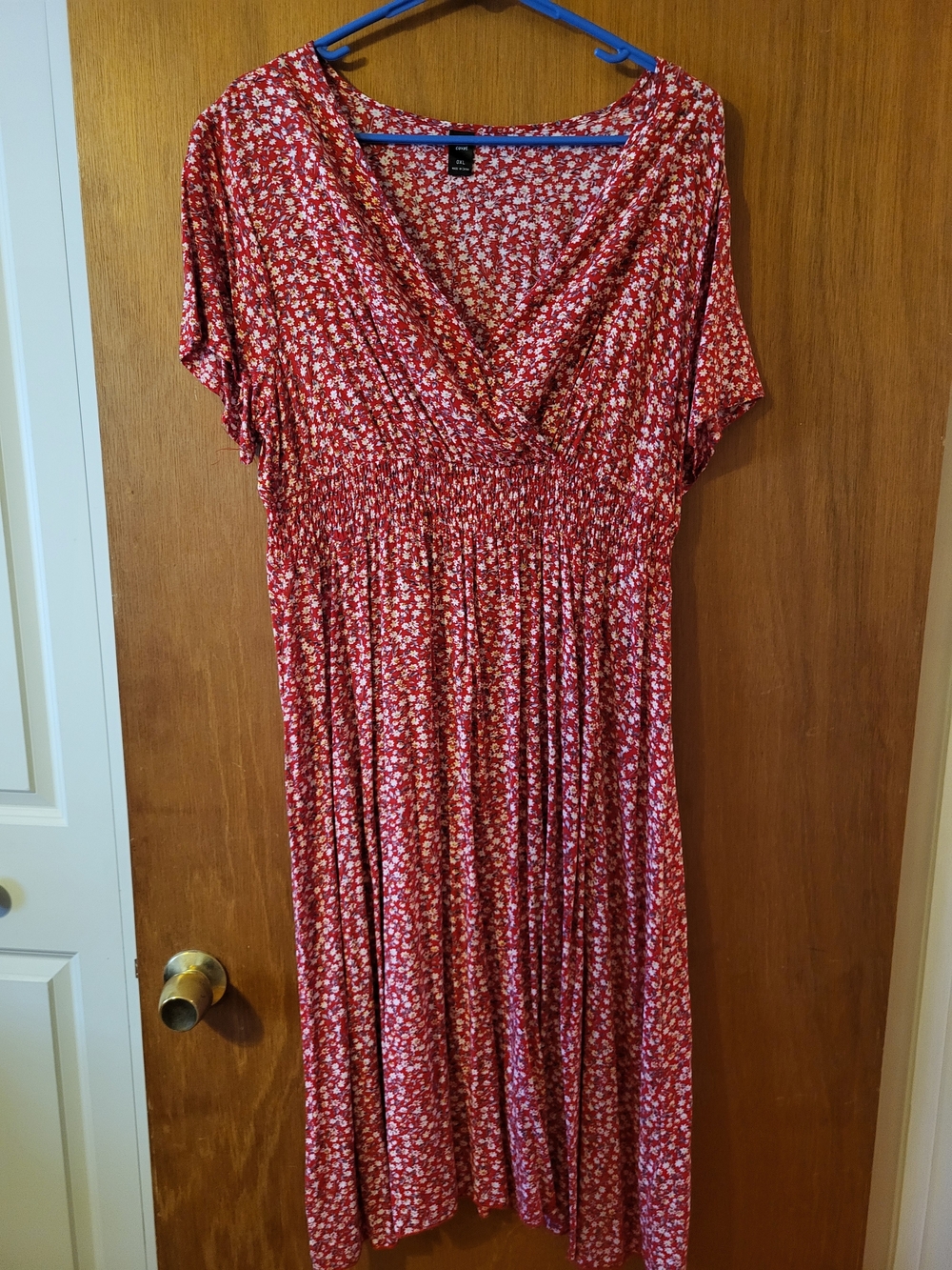 SHEIN Red Floral V-Neck Midi Dress